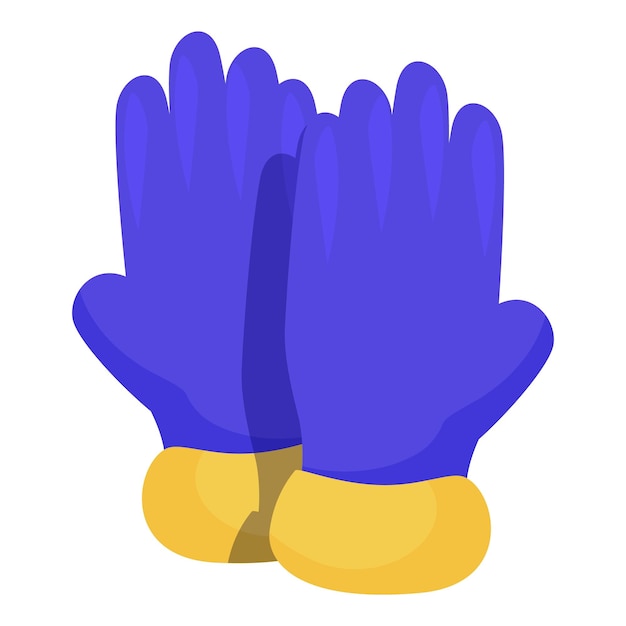 Vector pair of blue work gloves standing up with yellow cuffs