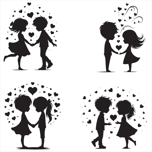 Vector a pair couple loving or cute couple cartoon silhouettes of boy and girl kissing for valentines day