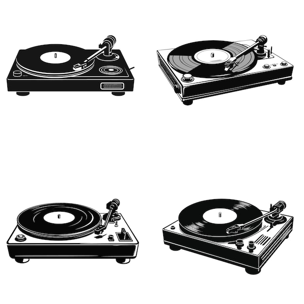 Vector a pair of djs turntables with the words  record  on the bottom