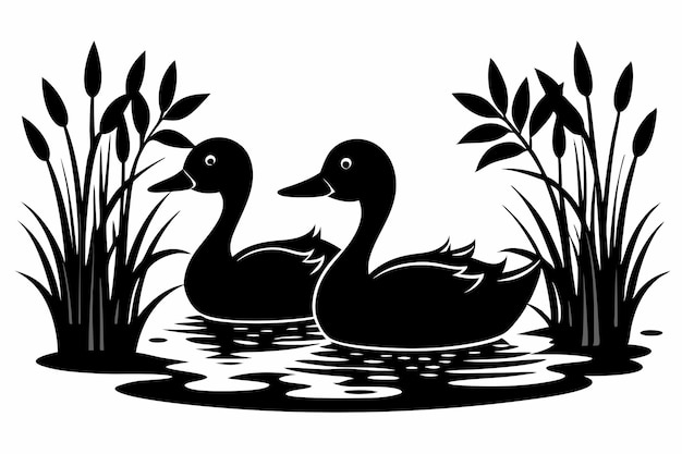 A pair of ducks swimming in a pond B