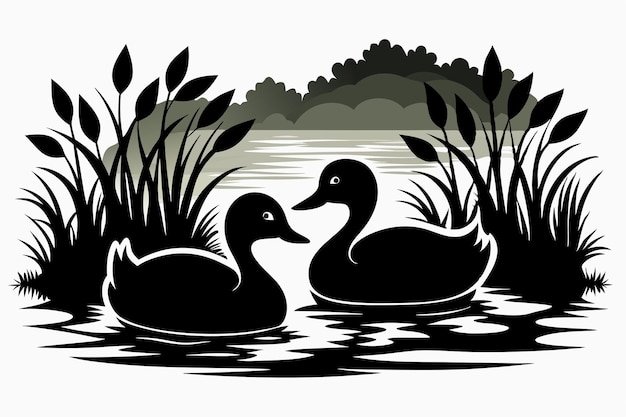 A pair of ducks swimming in a pond D