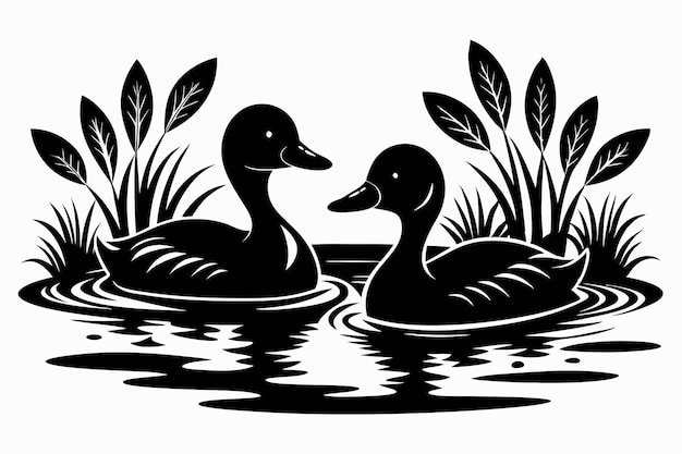 A pair of ducks swimming in a pond F