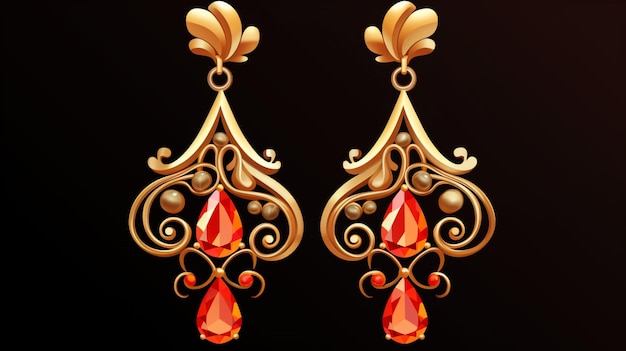 a pair of earrings with a red stone and red stone