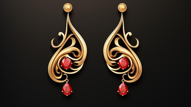 a pair of earrings with a red stone and red stone