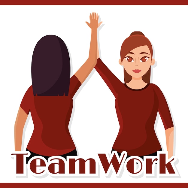 Pair of girls doing a high five teamwork concept Vector illustration