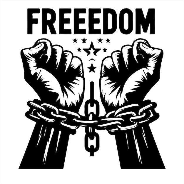 Vector a pair of hand in handcuff vector with the text words freedom vector