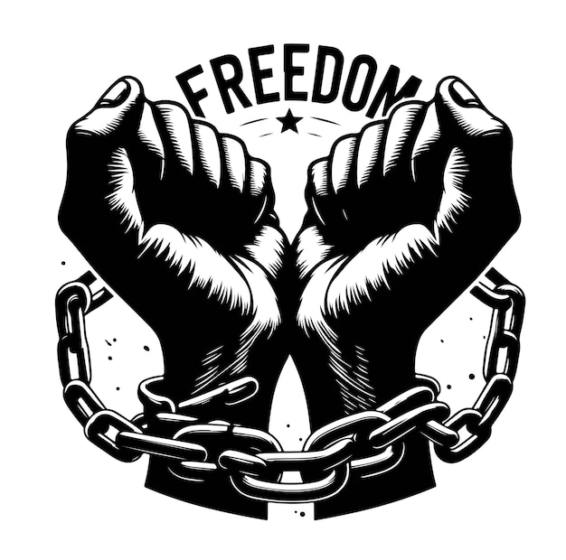 A pair of hands chained to a chain with the text words freedom A pair of hand in handcuff Hand