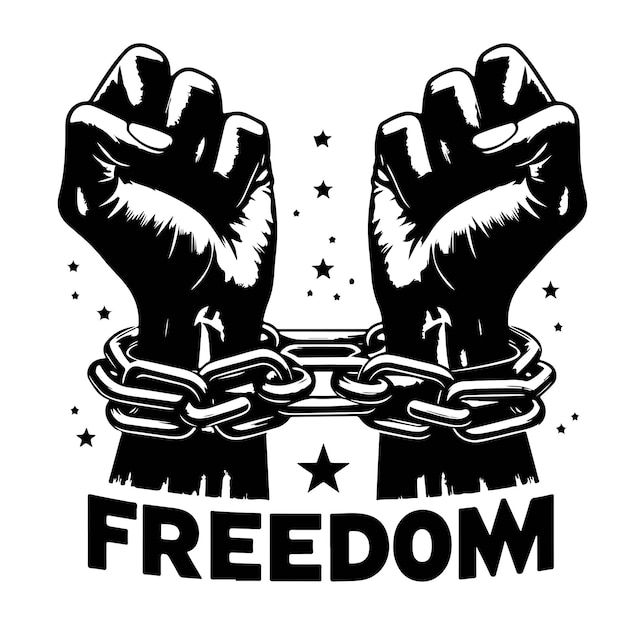 A pair of hands chained to a chain with the text words freedom A pair of hand in handcuff Hand