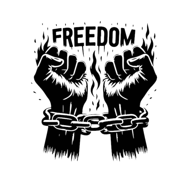 A pair of hands chained to a chain with the text words freedom A pair of hand in handcuff Hand