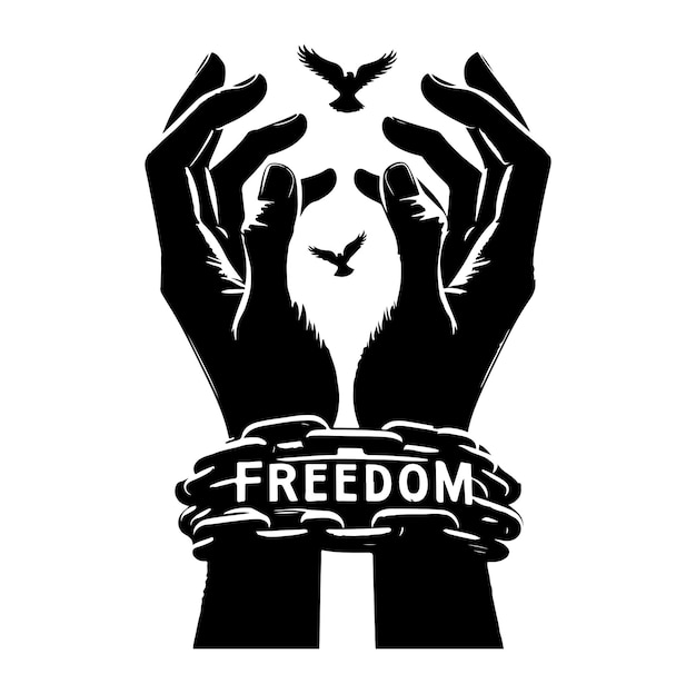 Vector a pair of hands chained to a chain with the text words freedom silhouette vector