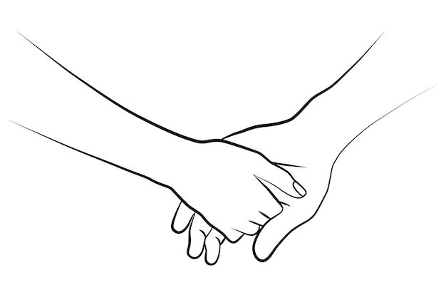 A pair of hands in a linear drawing Continuous linear drawing of hands