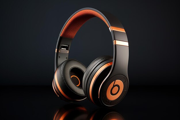 Vector a pair of headphones with orange and brown leather band