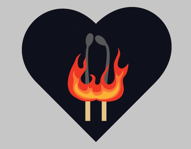 A pair of lit wooden matches in the heart kiss each other Abstraction of love and sacrifice