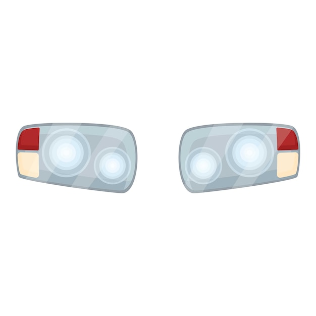 Vector pair of modern car headlights shining brightly on white background