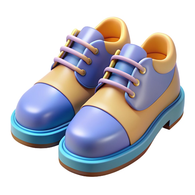 a pair of shoes with a blue and yellow sole