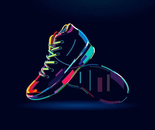 Pair of sports sneakers for playing basketball abstract colorful drawing digital graphics