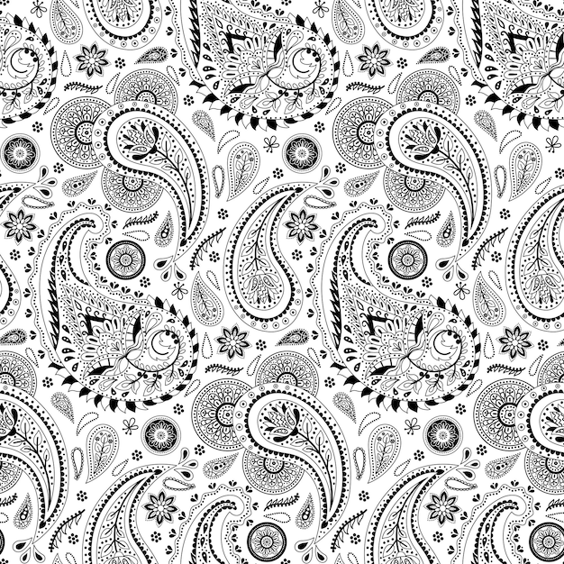 Paisley Ethnic Floral Hand Drawn Seamless Pattern