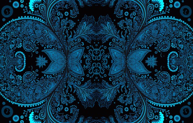 Vector paisley seamless pattern blue tone abstract traditional folk antique ethnic tribal graphic paisley