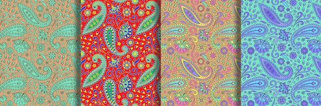 Paisley Seamless Patterns set Vintage floral repeat backgrounds