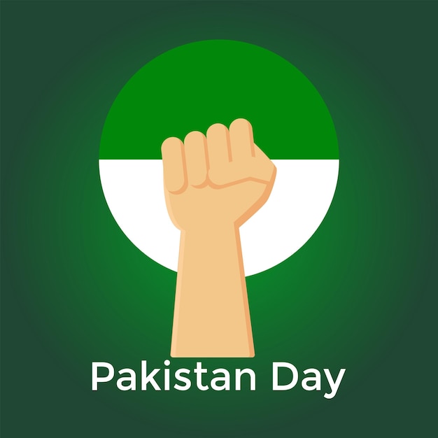 Pakistan day background illustration with flag and hand greeting card for pakistan day