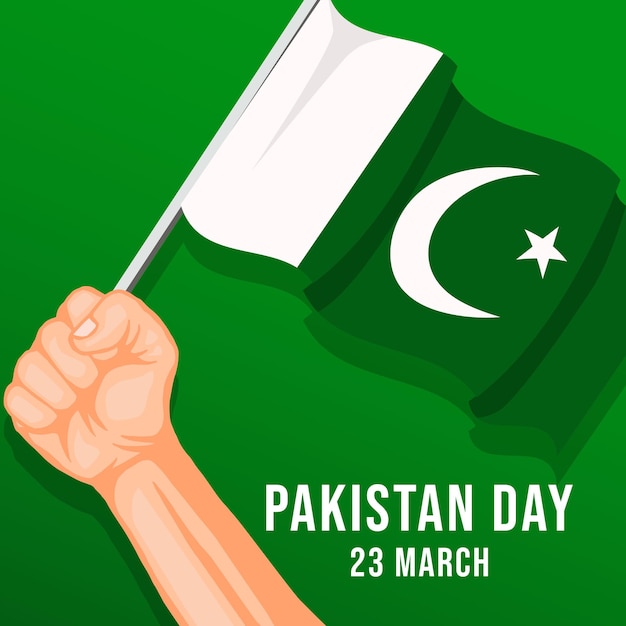 Pakistan day design concept with hand holding pakistan flag