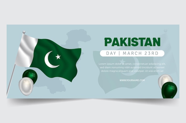 Pakistan Day March 3rd banner with flag balloons and map illustration on isolated background