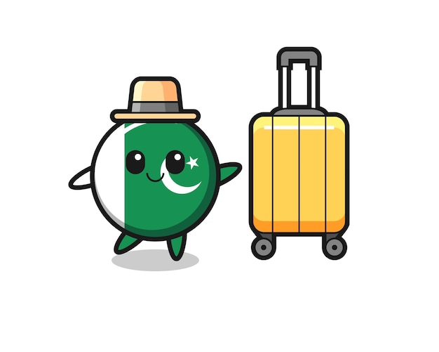 Pakistan flag cartoon illustration with luggage on vacation  cute design