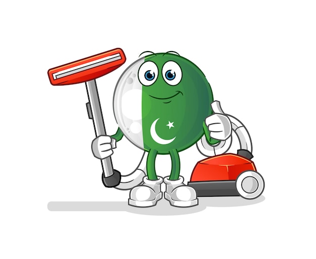 Pakistan flag clean with a vacuum character vector