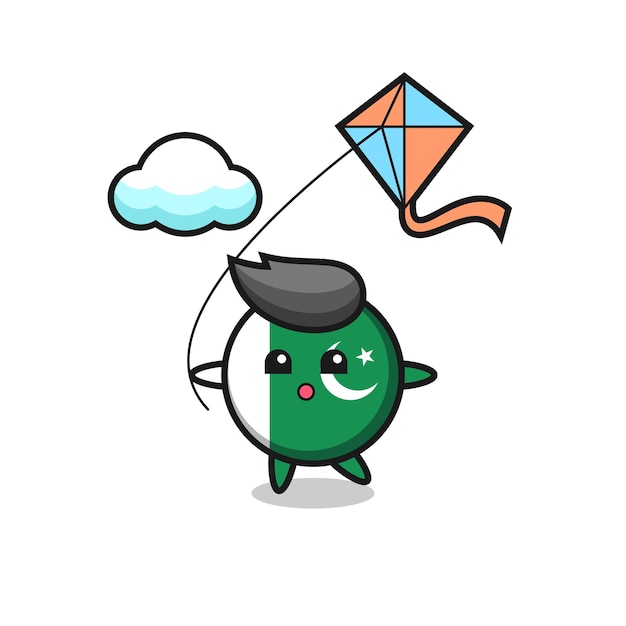 Pakistan flag mascot illustration is playing kite , cute design