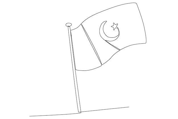 The Pakistan flag for Pakistan day one line art