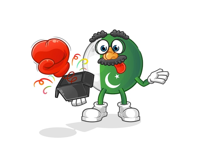 Pakistan flag prank glove in the box. cartoon mascot