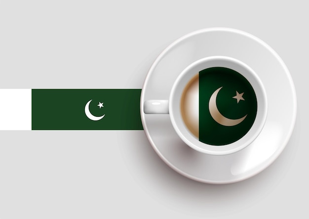 Pakistan flag with a tasty coffee cup on top view