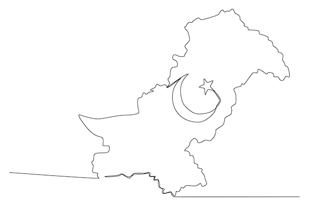 A Pakistan map with crescent and a star mone line art