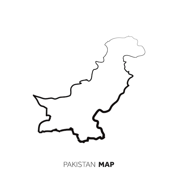 Pakistan vector country map outline Black line on white background