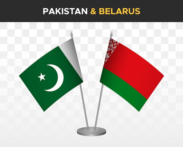 Pakistan vs belarus desk flags mockup isolated 3d vector illustration table flags