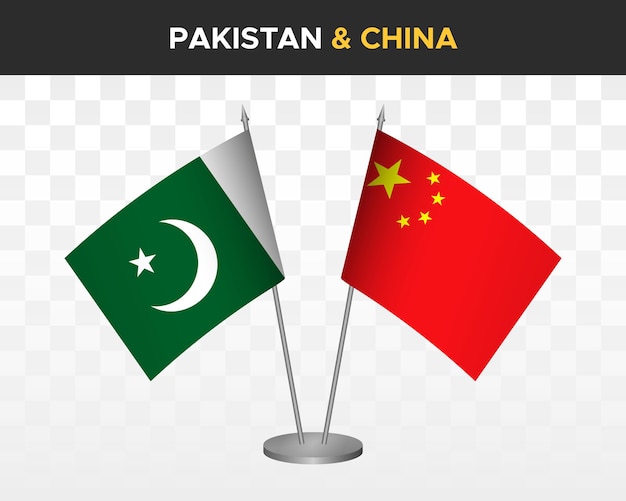 Pakistan vs china desk flags mockup isolated 3d vector illustration table flags