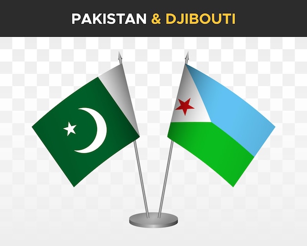 Pakistan vs djibouti desk flags mockup isolated 3d vector illustration table flags