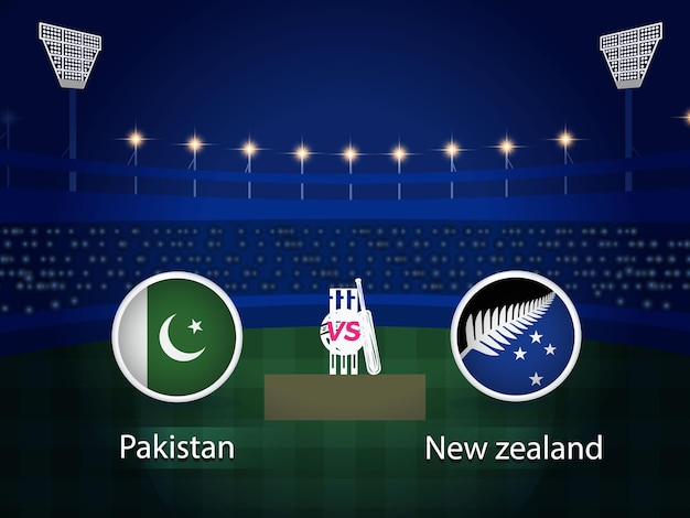 Vector pakistan vs new zealand 2023 cricket world cup with schedule broadcast template design