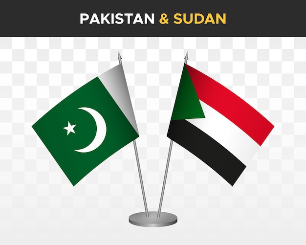 Pakistan vs sudan desk flags mockup isolated 3d vector illustration table flags