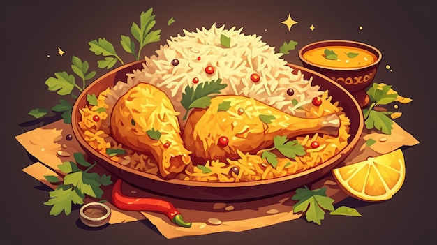 Vector pakistani biryani and spiced rice