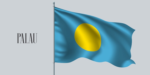 Palau waving flag on flagpole