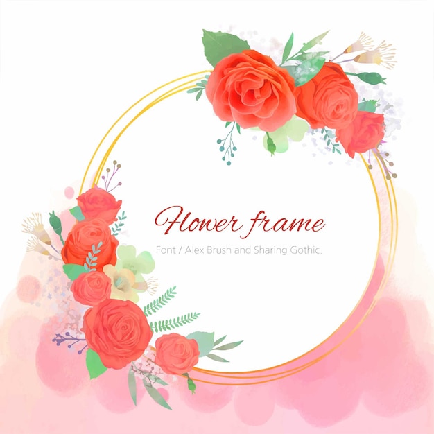 Pale red rose flower round frame.