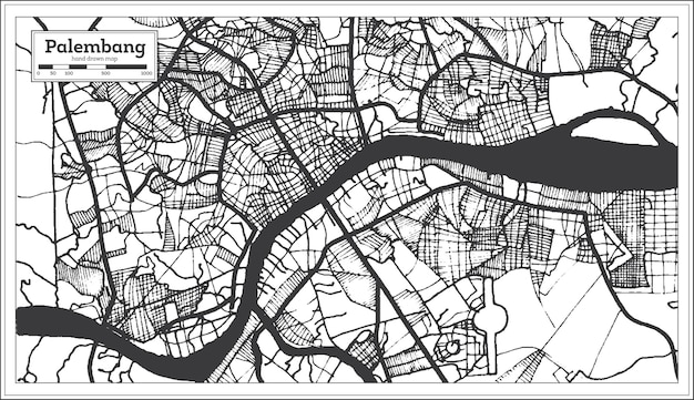 Palembang Indonesia City Map in Black and White Color