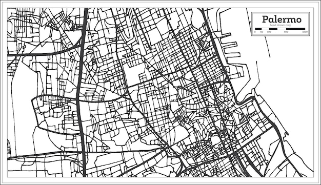 Palermo Italy City Map in Retro Style. Outline Map. Vector Illustration.