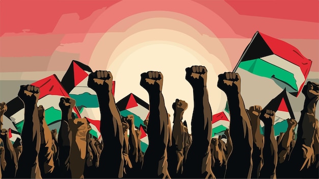 Vector palestine flags on hand vector illustration