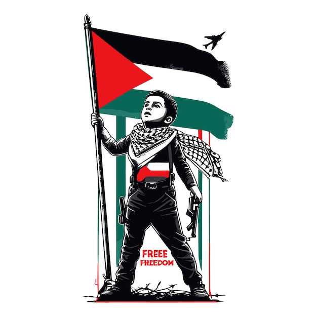 Palestine Will Be Free vector design illustration of a sad Palestinian child