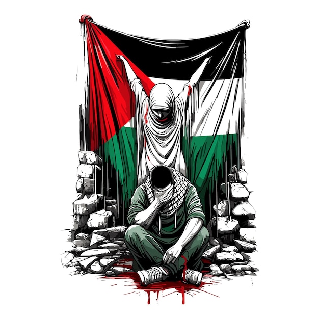 Palestine Will Be Free vector design illustration of a sad Palestinian child