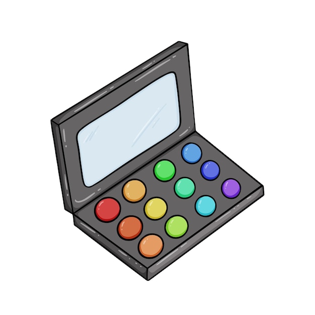 Palette with eye shadow and mirror makeup cosmetics doodle linear cartoon coloring