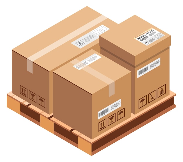 Pallet with delivery packages Isometric cargo warehouse boxes