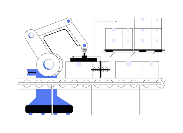 Vector palletizing robots abstract concept vector illustration industrial robots are loading and unloading boxes modern technology packaging process distribution idea abstract metaphor